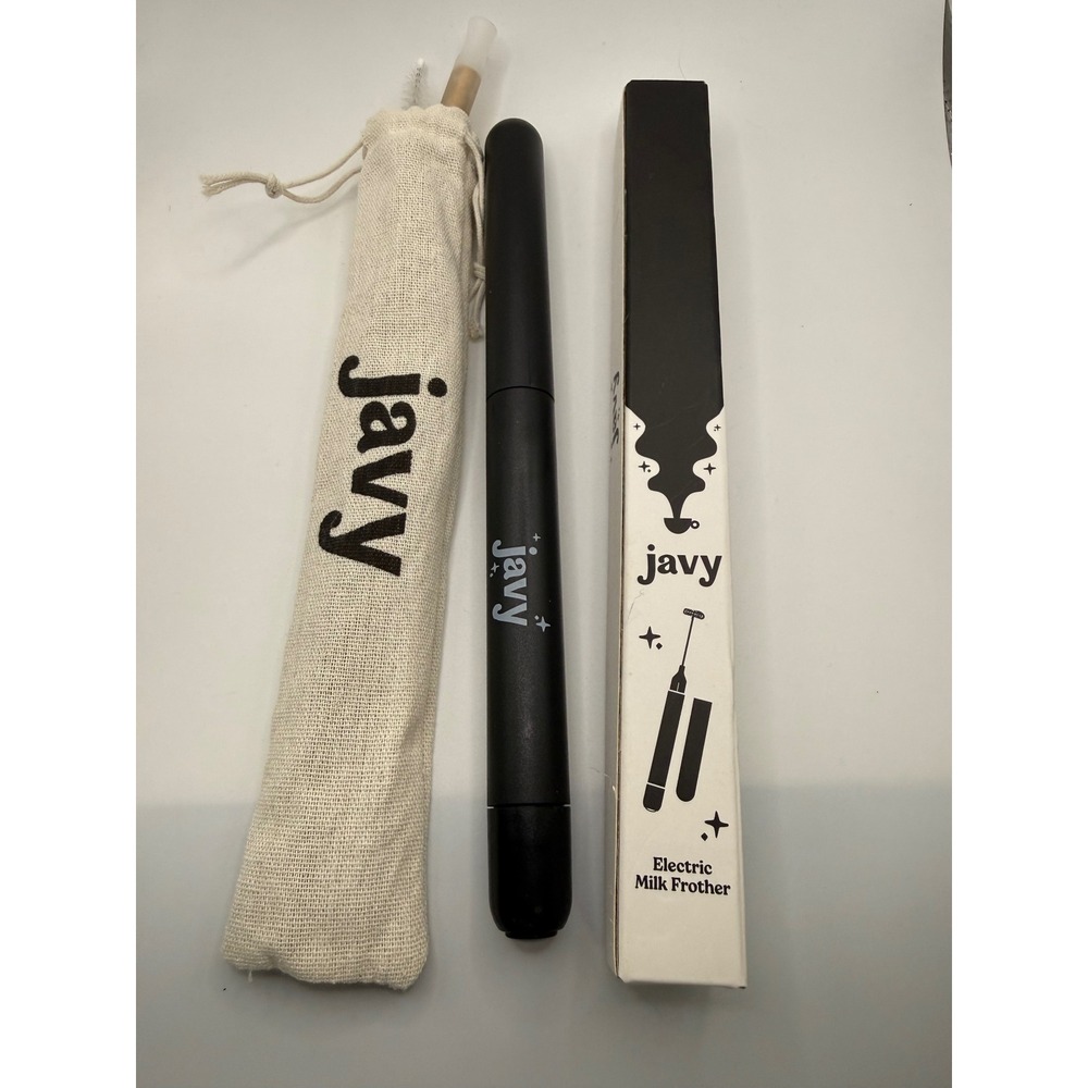 Javy Electric Milk Frother Handheld Whisk Black with Gold Straws‎ and Travel Bag